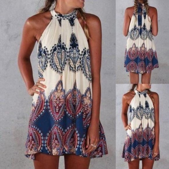 Leo Rosi Mini Floral Print Neck tie Halter Dress M Medium NWT - Picture 1 of 13